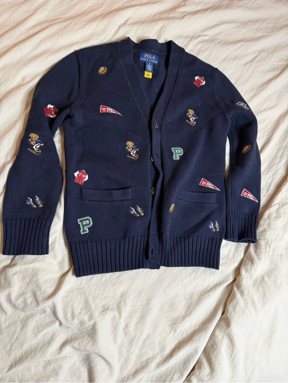 Polo by Ralph Lauren Navy Embroidered Cardigan Sweater Polo Bear